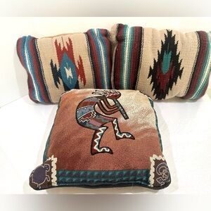 Vintage 3 Aztec Southwest Native American Rectangle Wool Canvas Pillows 12x18
